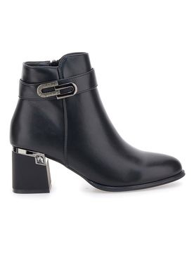 Stivaletti neri con tacco medio e cinturino gioiello P619 39