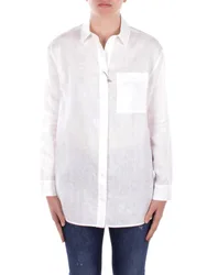 Donna camicia noel 010 camicia puro lino lavata bianco