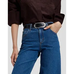 Oval Buckle Leather Belt Black Größe 80 female