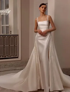 Detachable Train Weddingdress Mermaid Bead With Embroidery Ball Gown Square Collar Bride Sleeveless Vestido De Novia Customized - Aliexpress - FashionsVida