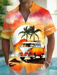 Bus Pattern Men's Hawaiian Shirt Stretch Easy Care Camp Shirt Big Tall