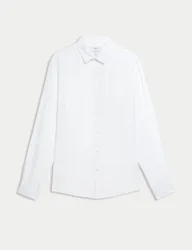 Slim Fit Pure Linen Shirt White male