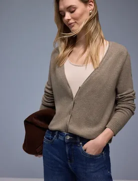 Kuscheliger V-Neck Cardigan female Braun - Street One - FashionsVida