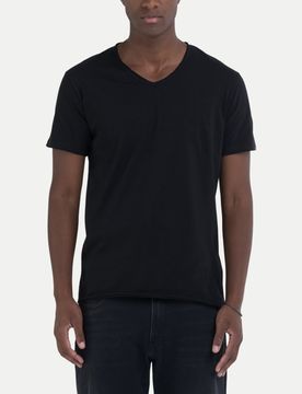 Basic T-Shirt mit V-Ausschnitt Schwarz M