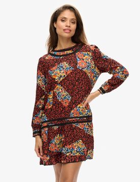 Superdry Damen Minikleid mit Spitze Schwarz - Größe: 38