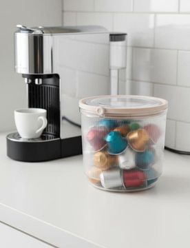 Contenitore rigato con coperchio per capsule di caffè - bianco