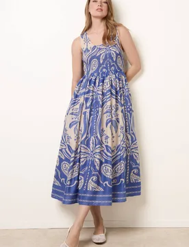 Blue Sleeveless Shirred Dress - Blue - Size: S/M - Blue Vanilla - FashionsVida