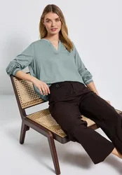 Split Neck Bluse mit Tape female Blau
