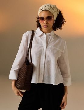 Camicia in cotone con maniche a 3/4 - bianco