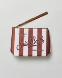 Pochette Aline a righe larghe marroni e bianche in tessuto scuba