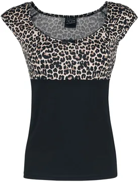 Rockabilly T-Shirt - Leo Evie Shirt - XS bis XXL - für Damen - Größe XS - schwarz/leo - Frauen - female - Pussy Deluxe - FashionsVida