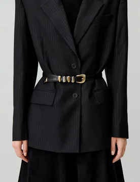 Cinturón de mujer de cuero liso con hebilla dorada y trabillas orgánicas - CLAUDIE PIERLOT - FashionsVida