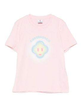 T-shirt con stampa logo in cotone rosa