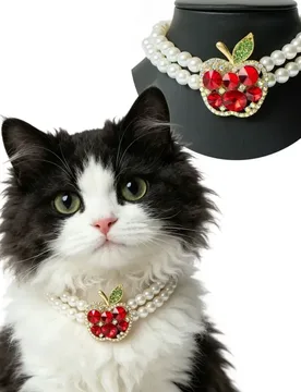 Retro diamond-encrusted red pet neck decoration double-layer imitation pearl cat collar cat dog birthday photo - Aliexpress - FashionsVida