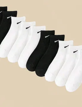 Pares de calcetines de tripulación para mujer, negros & blancos, minimalistas, con estampado personalizado, cortos, cómodos, transpirables, deportiv - Shein - FashionsVida