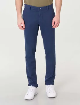 Pantalone chino Levanto blu indaco in cotone stretch micro armatura - Powell - FashionsVida
