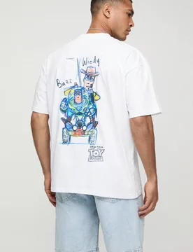 Men's Oversized Extended Neck Disney Toy Story License T-Shirt White Size 5X-Large White 5XL - boohooMAN - FashionsVida
