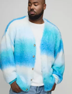 Herren Plus Boxy Oversized Brushed Stripe Strick-Cardigan Blue Größe 2XL - boohooMAN - FashionsVida
