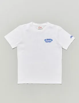 T-shirt bianca con stampa cane e scritta Playboy - MC2 SAINT BARTH - FashionsVida