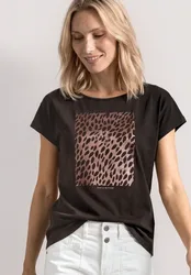 T-Shirt mit Rundhals und Foliendetails female Braun