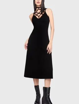 Gothic Kleid knielang - Chapel Blessing - Garden Altar Maxi Dress - XS bis 4XL - für Damen - Größe XS - schwarz - Frauen - female - Killstar - FashionsVida