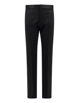 Pantalone in lana vergine con profili in raso