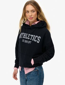 Superdry Damen Baumwolle Grafikdruck Athletic Essentials Hoodie In Lockerer Passform, Marineblau - Größe: 36