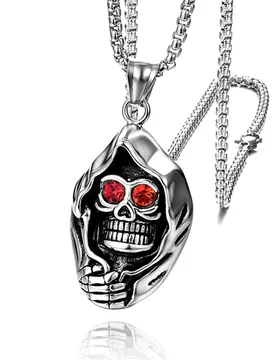 Santa Muerte Skull Pendant Necklace Stainless Steel with Red Zircon Eyes Our Lady of Holy Death Mexican Grim Reaper Punk Jewelry - Aliexpress - FashionsVida