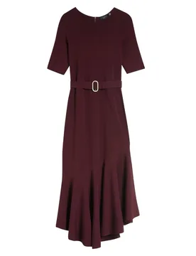 Womens Samalee Knitted Red Flippy Skirt Midi Dress - Wine Viscose - Size 12 Uk - Ted baker - FashionsVida
