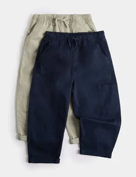 Pack Cotton Rich Trousers (2-8 Yrs) Navy Mix male - M&S - FashionsVida