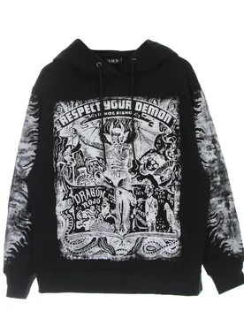 Felpa Leggera Cappuccio Uomo Respect Your Demon Hoodie Black - IHS - FashionsVida