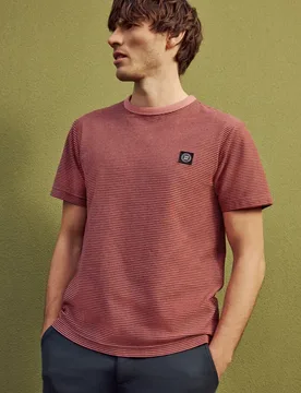 Street One T-Shirt mit Rundhals und feinen Streifen male Rosa - Street One MEN - FashionsVida