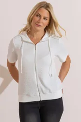 Short Sleeve Zip Up Hoodie - White - Size: XL