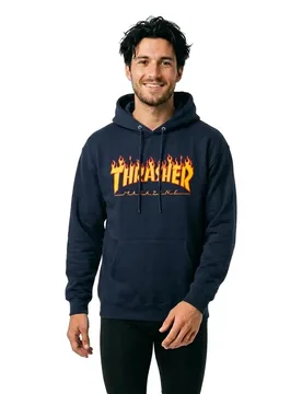 Sweat à Capuche Flame Logo Navy Blue M - Thrasher - FashionsVida