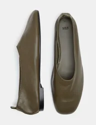 Leather High Vamp Flat Ballet Pumps Olive female