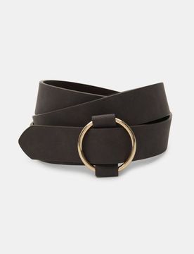Cintura in pelle sintetica con fibbia dorata - marrone scuro