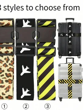 Set de Correa de equipaje con estampado de leopardo y rayas, etiqueta de equipaje de crucero, correa de equipaje ajustable, correa de embalaje, hebill - Shein - FashionsVida