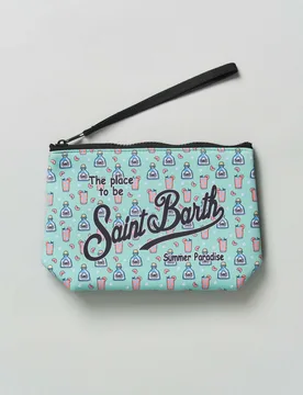 Pochette Aline verde acqua in neoprene con fantasia Paloma - MC2 SAINT BARTH - FashionsVida