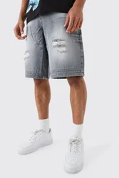 Mens Ripped Carpenter Denim Jorts In Grey Cotton - Size 28 Regular