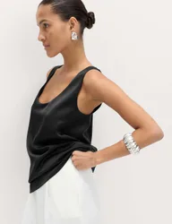 Satin Scoop Neck Cami Top Black female
