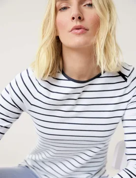 Ringelshirt la Ville, , Farbe Weiß, 40, garngefärbter Ringel langlebig Damen - Walbusch - FashionsVida