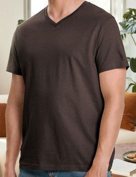 T-shirt basic con scollo a V - marrone polveroso
