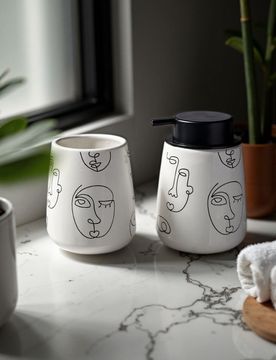 Set: Dispenser per sapone e bicchiere per spazzolini - panna
