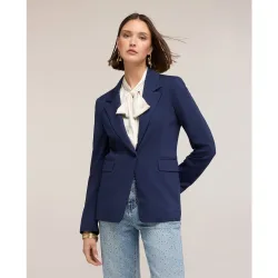 Chaqueta de mujer blazer de una botonadura en punto milano apertura frontal con cuello de solapa y botón