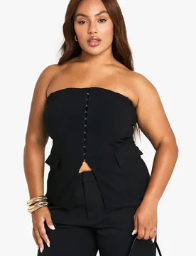 Womens Plus Bengaline Corset Bandeau Top - Black Viscose - Size 28 Uk - Boohoo - FashionsVida