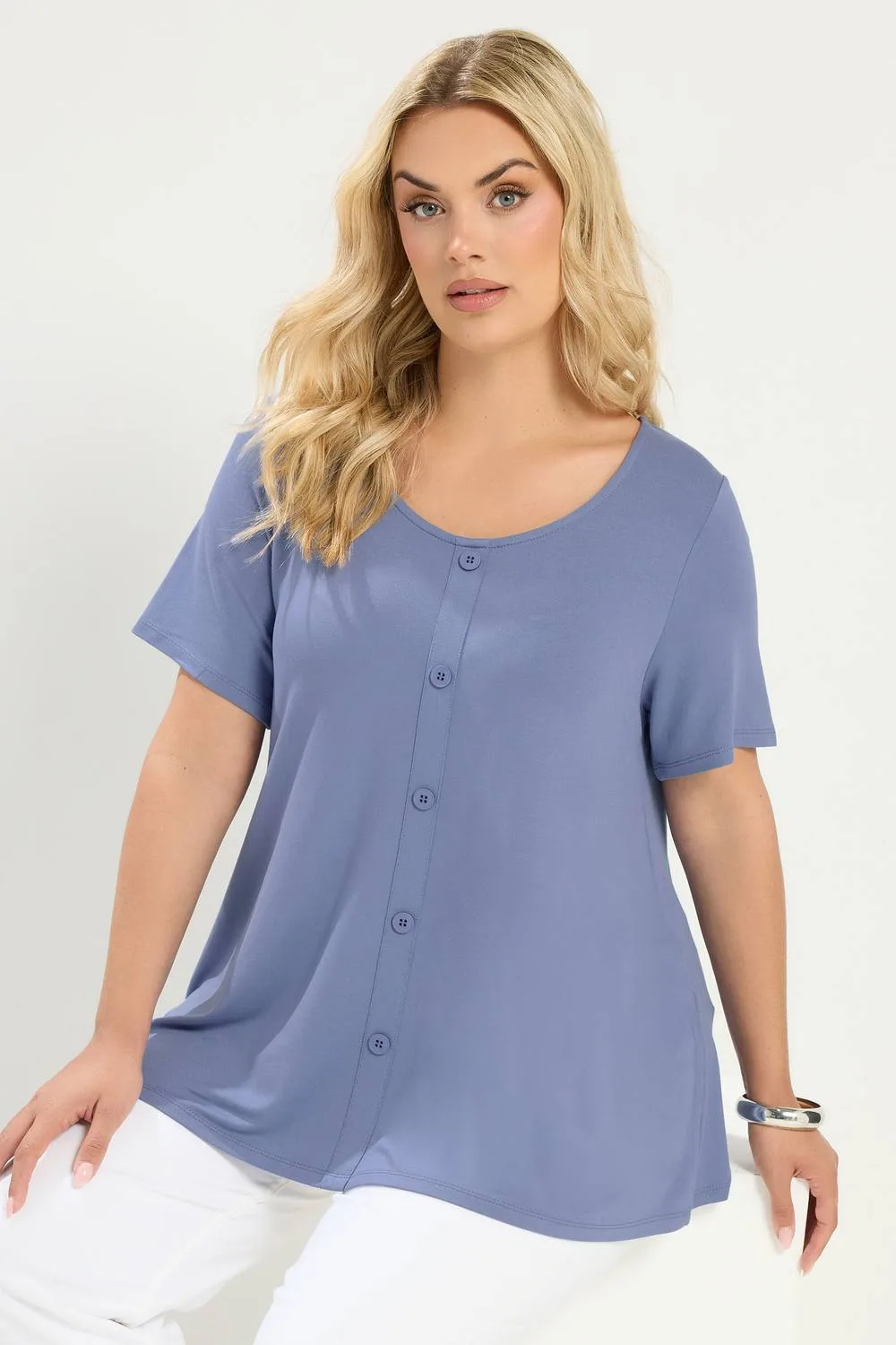 Soft Touch Top - Blue - Size: 16 - Yours - FashionsVida