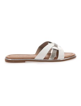 Ciabatte bianche con fasce incrociate e strass 14217 37