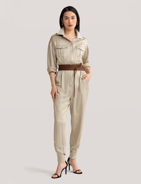 Tuta Safari Donna in Pura Seta 22 Momme Elegante Albicocca Chiaro XS