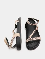 Leather Buckle Ankle Strap Flat Sandals Black Mix female