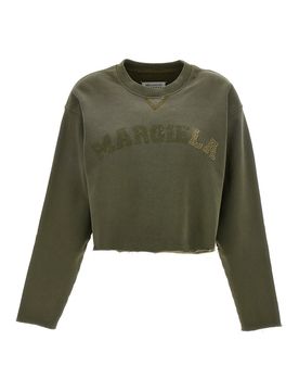 Felpa cropped con ricamo logo